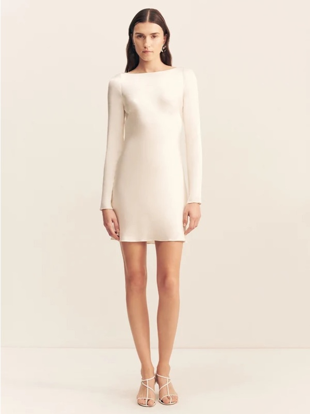 BRAND NEW Shona Joy La Lune Long Sleeve Backless Mini Dress - Cream - 6